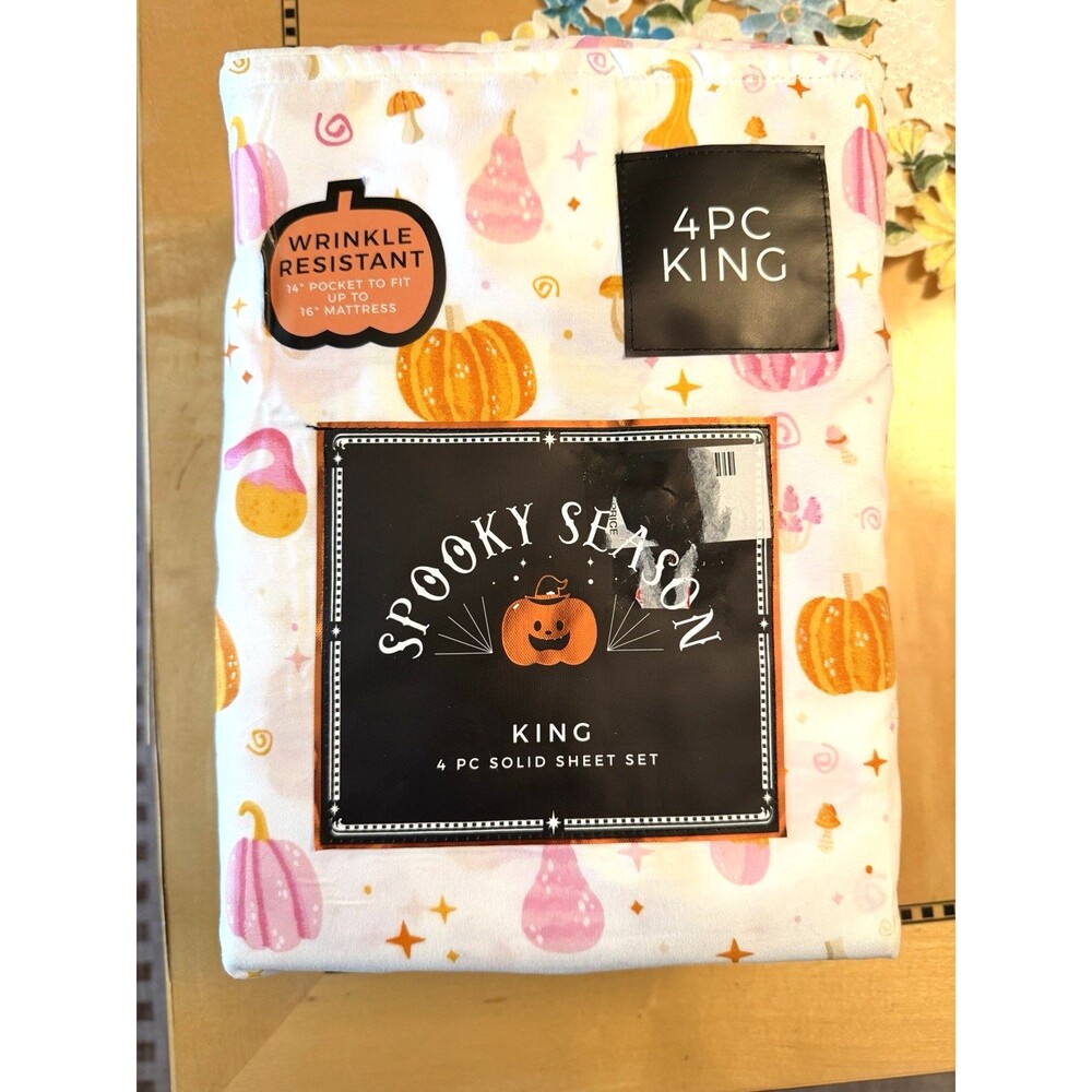 Spooky Season Halloween King 4pc Sheet Set New Pumpkins Wrinkle Resistant